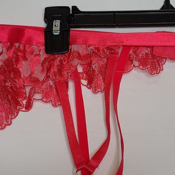 5X 6X Torrid Raspberry Pink Mesh Garter Belt Gold Floral Lace Lingerie Valentine - Picture 3 of 8